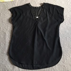 Pleione Large Black Grommet Blouse